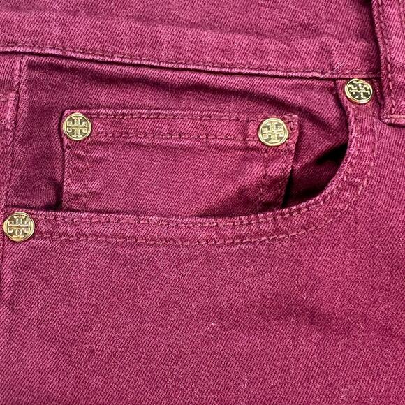 Tory Burch Super Skinny Jean Burgundy Cranberry Stretch Denim Mid Rise Size 27 - Picture 6 of 14